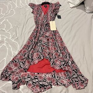 Adrianna Papell Pink and Black High Low Dress